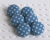 Dusty Blue Polkas- 6 Small Buttons