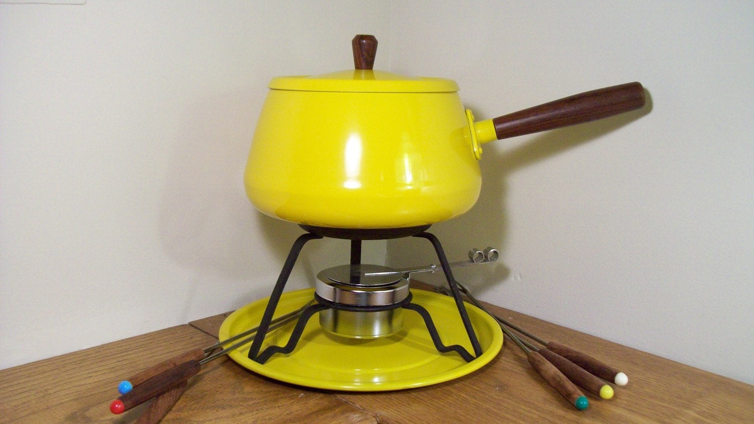 Vintage 1970s Yellow Fondu Pot Set by Domus Modern on Etsy