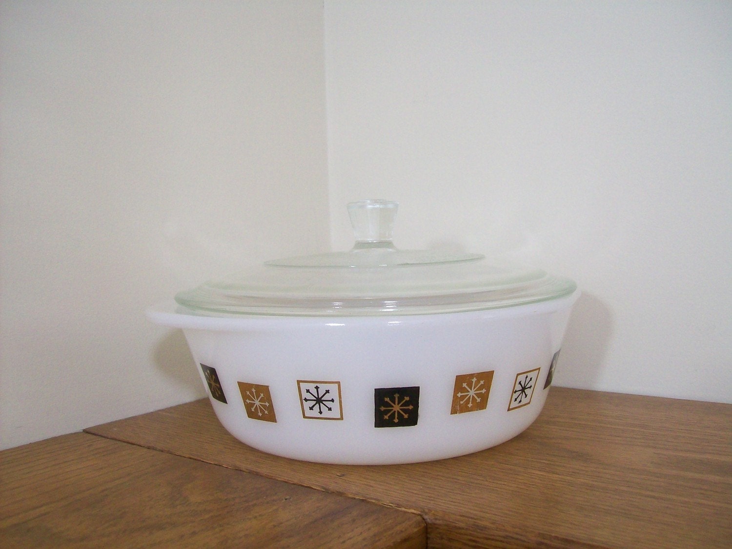 Vintage Inland Glass Casserole Dish - Atomic - Around the Clock - by Domus Modern on Etsy