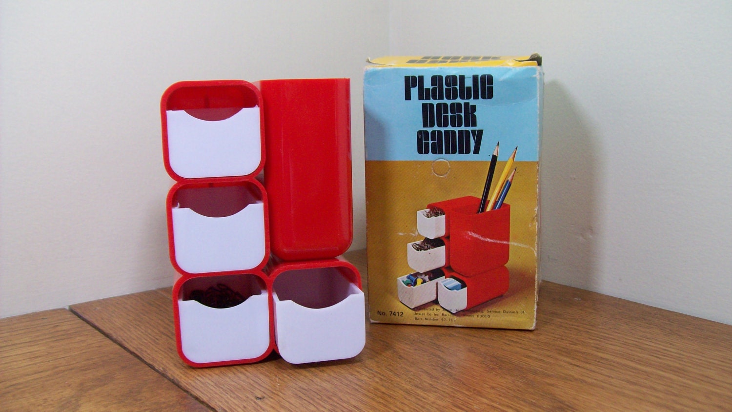 Vintage Office Desk Caddy in Red 1970s