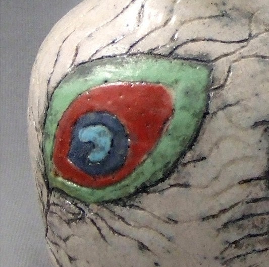 Raku Ceramic Bottle.  PEACOCK FEATHERS Vase. Nature  Inspired Bottle. Ceramic Art Vase.