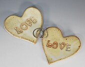 LOVE Rustic Cream Heart Trinket Dish Set / Wedding Favors / Wedding Decor / Anniversary / Valentines Hearts / Handmade Stoneware Clay