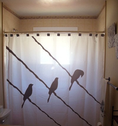 Wire Birds Shower Curtain Bird on a Wire Raven Crow Blackbird bathroom decor bath curtains unique