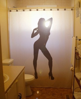 Custom Shower Curtain Pinup Girl bathroom decor mens bath Sexy Female Nude Woman Naked Silhouette