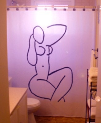 Pinup Girl Shower Curtain Sexy Lady Nude bathroom decor bath men Line Art Woman Naked Female Outline
