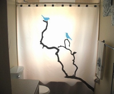 Blue Birds Shower Curtains Tree Branch Bathroom Decor Kids Bath Nature Lovebirds Bird Bluebird tree vine Birds Can Be Any Color