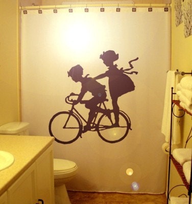 Children Bicycle Shower Curtain Kids Boy Girl bathroom bath Child Brother Sister Friends Siblings Bicycling Cycling