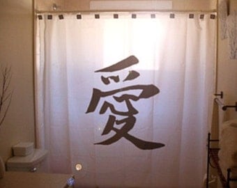 Chinese Love Shower Curtain Character Symbol Bathroom Decor Kids Bath Language FAMILY and GOODMORNING also available as shown