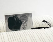Snuggle Up Bookmark, Bunny Rabbit Sweethearts In Charcoal