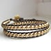 Giada De Laurentiis - Goddess Bracelet - Gold Czech Glass Beaded Leather Double Wrap Bracelet Chan Luu Style Gold Flower Button