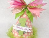 Preppy Pink and Lime Green Polka Dot Party Hat