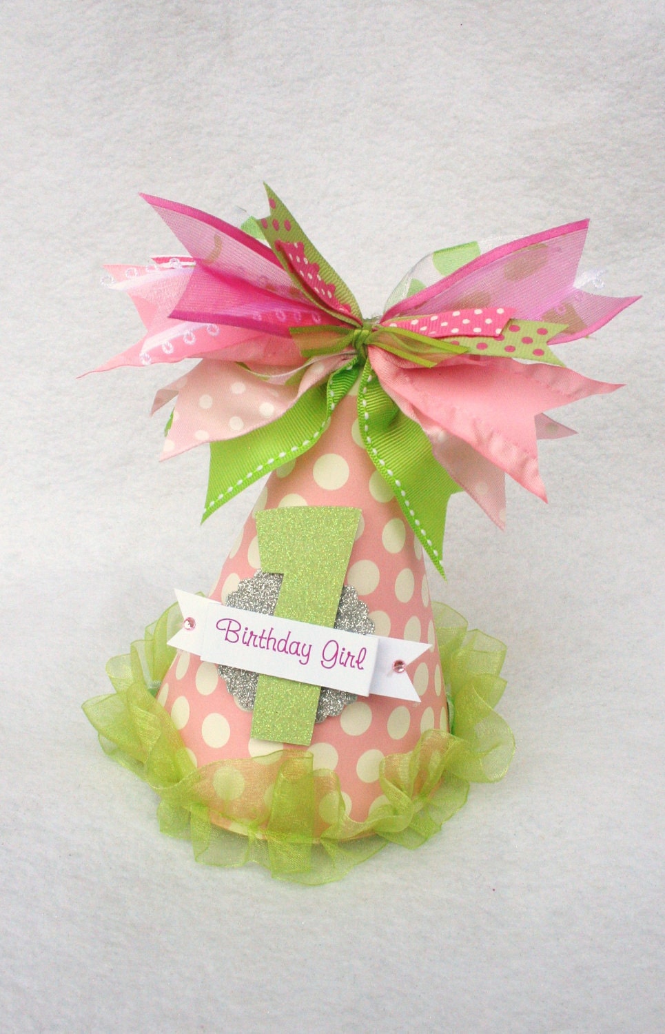 Preppy Pink and Lime Green Polka Dot Party Hat