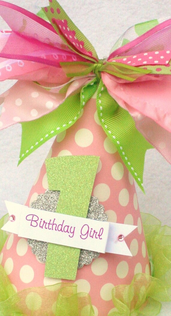 Preppy Pink and Lime Green Polka Dot Party Hat