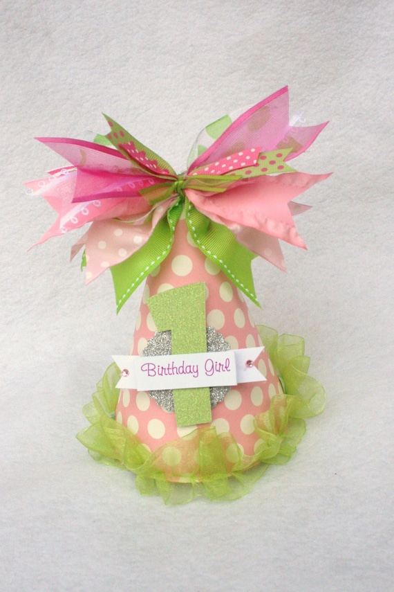 Preppy Pink and Lime Green Polka Dot Party Hat