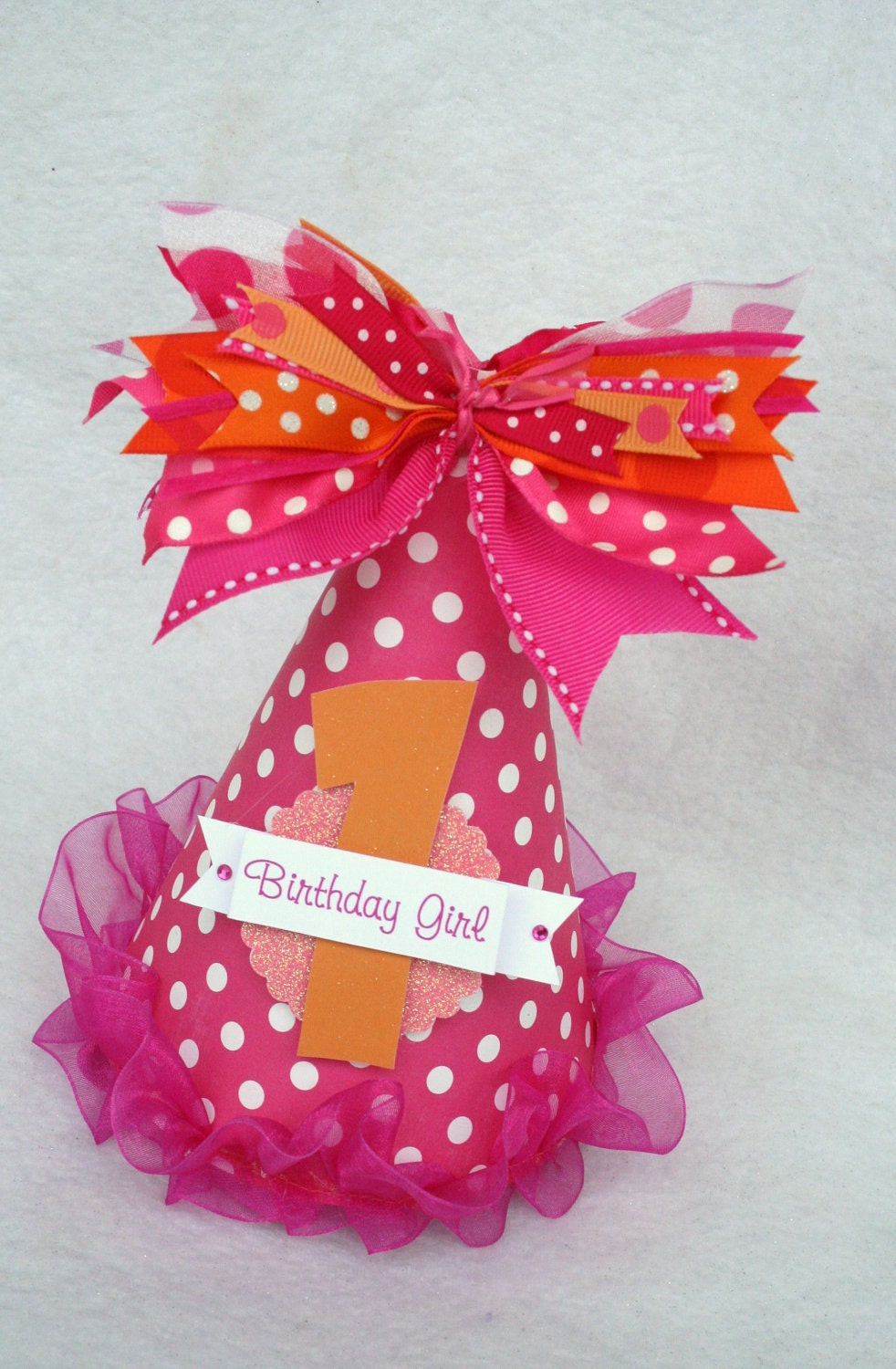 Hot Pink and Orange Polka Dot Birthday Party Hat