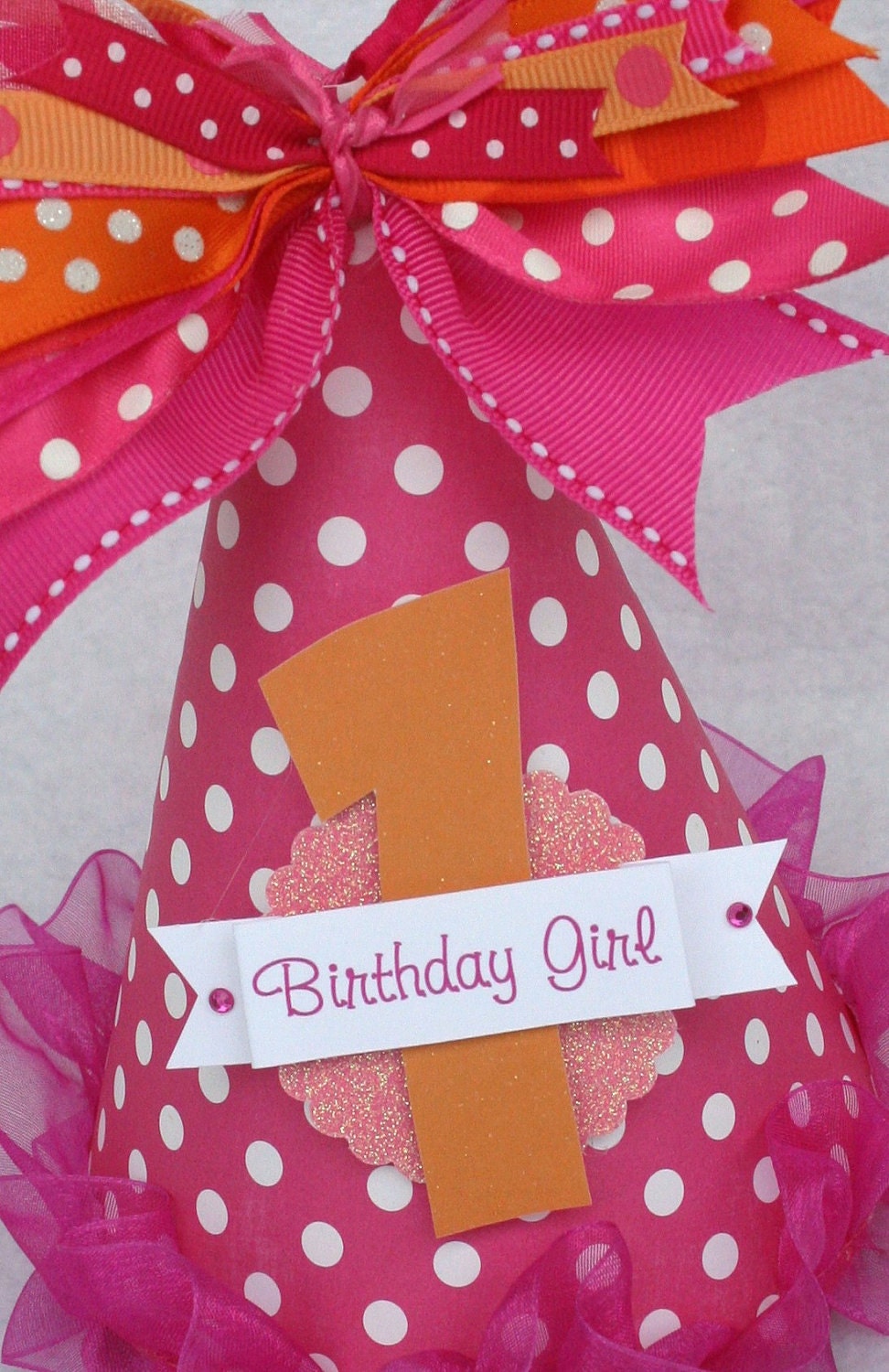 Hot Pink and Orange Polka Dot Birthday Party Hat