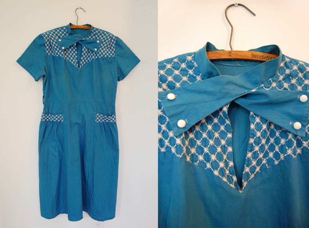V I  N T A G E Azure Lattice day dress