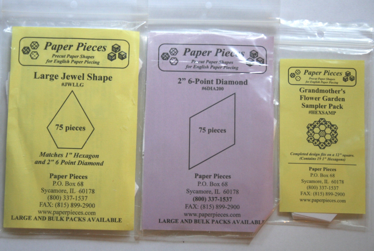 Jewel Hexagon Set, Large Jewels, 2 inch Diamonds and 1 inch Hexagons