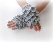 Fingerless Gloves , Gray, Grey,  Trendy, Grily, Teenie, Women, Flower, Crochet gloves, Mittens, Gray gloves