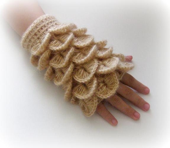 Fingerless Gloves , Caramel, Brown, light brown,  Trendy, Girly, Teenie, Women, Flower
