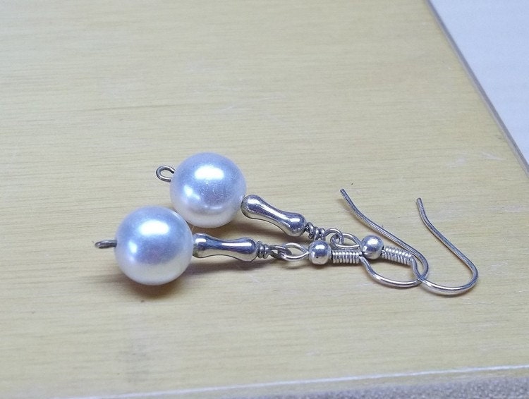 White Vintage Pearl earrings  wedding White Magic treasury item