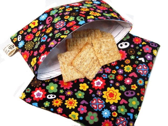 SkeleAnimals and Flowers Reusable Sandwich and Snack Bag