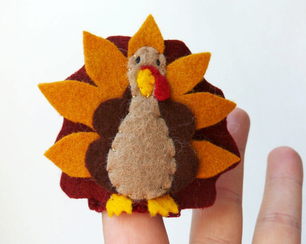 Turkey Finger Puppet - one handmade wool blend felt finger puppet