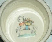 Vintage Childs Pottery Cup in Robin Egg Blue with a Lamb
