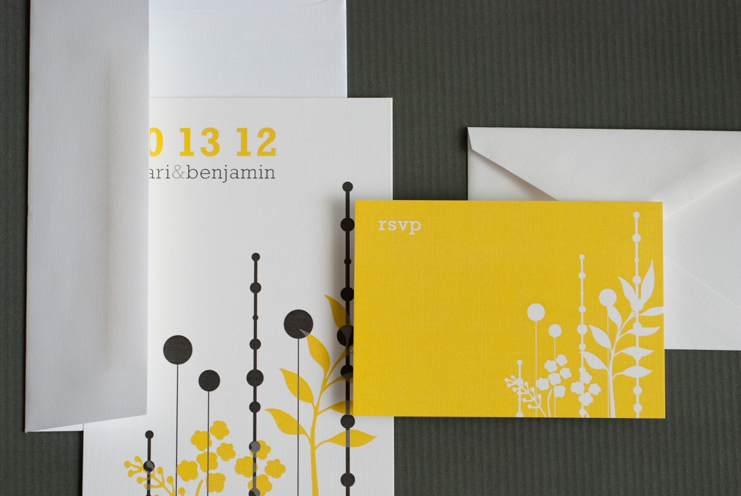 Dreams - modern wedding invitation with graphic florals and fern