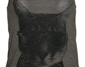 Kitty Cat in Sunglasses Tank Top T-shirt Ladies American Apparel size  XS   S   M   or L  (Brown)