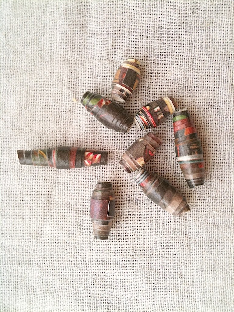 Multi Earth Tone Paper Beads-Vintage Christmas Card Stock