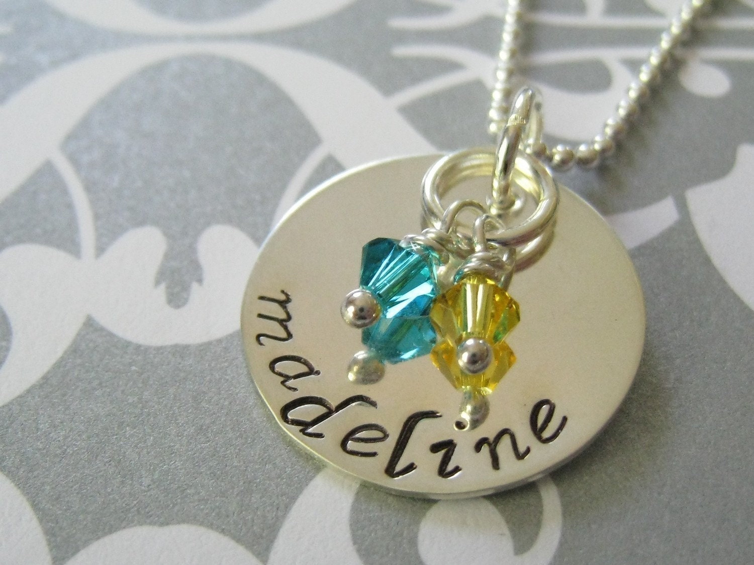 Custom Hand Stamped Jewelry - Personalized Sterling Silver Mommy Necklace.... Precious Single Name with Birthstones