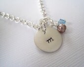 Hand Stamped Mommy Jewelry - Personalized Sterling Silver Initial Necklace - Dainty Initial with Swarovski Crystal and pearl