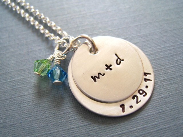 Hand Stamped Mommy Jewelry - Personalized Sterling Silver Necklace - You and Me with Birthstones