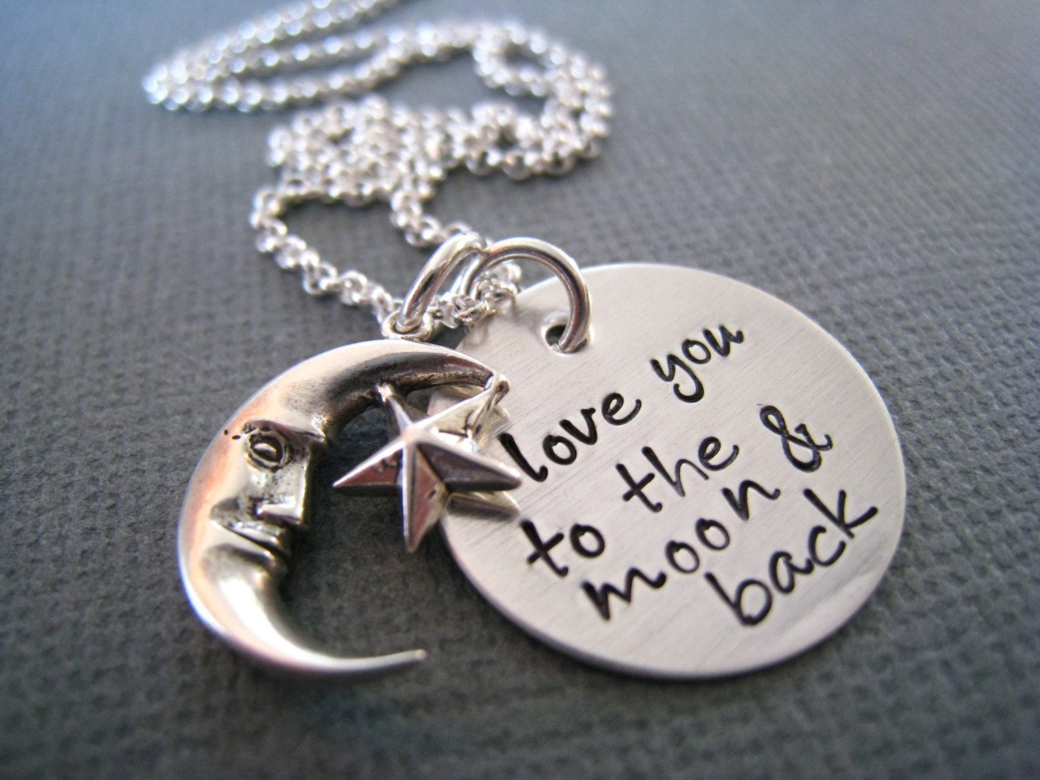 Hand Stamped Mommy Jewelry  - Personalized Sterling Silver Necklace - Love You to the Moon and Back
