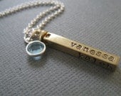 Hand Stamped Mommy Necklace - Personalized Sterling Silver Jewelry - Two Toned Swivel Bar with Swarovski Crystal Birthstones