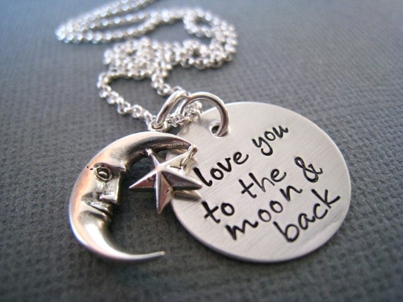 Personalized Necklace - Hand Stamped Sterling Silver Mommy Jewelry - Love You to the Moon and Back