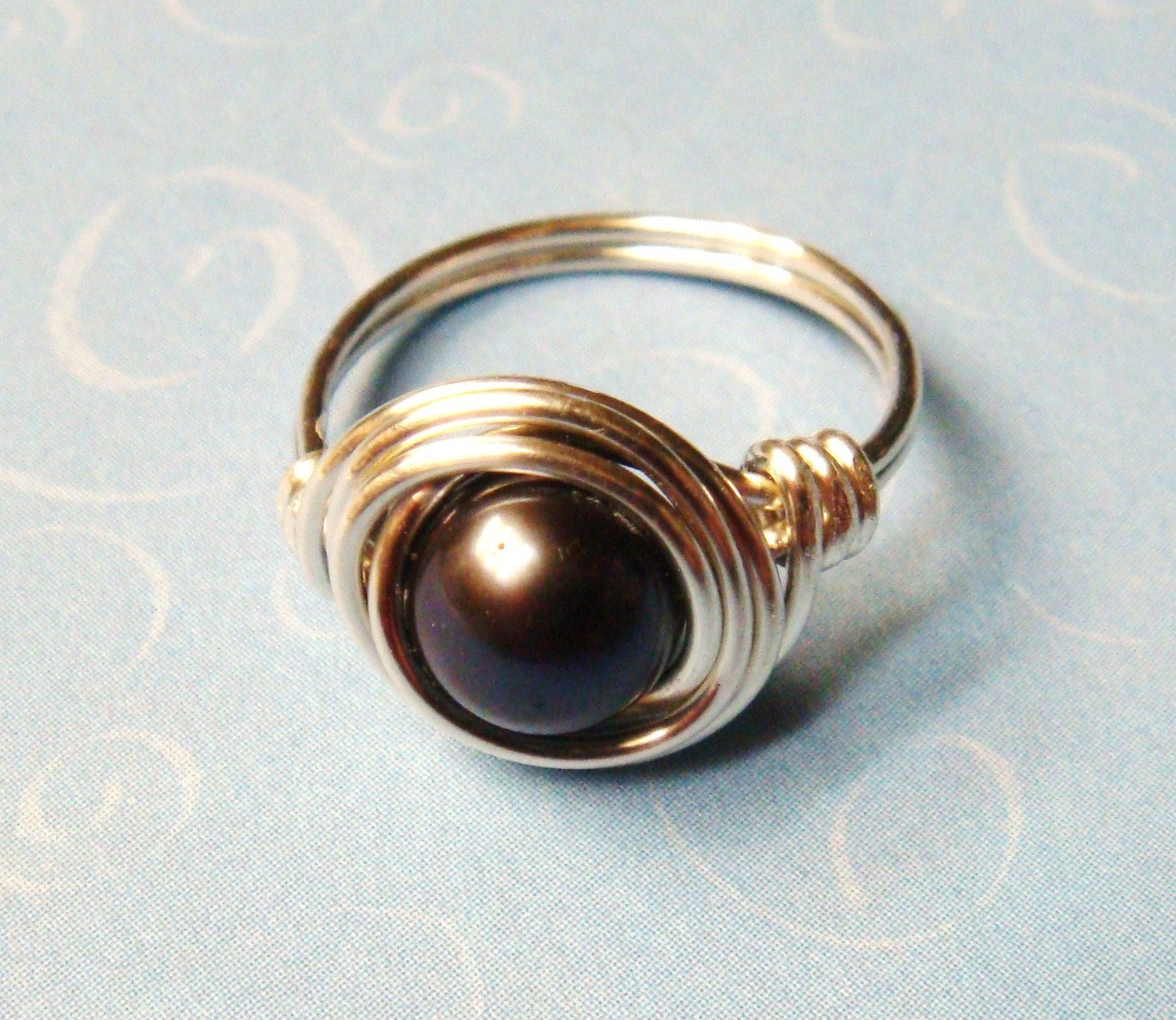 Black Pearl Ring   Peacock Black Freshwater Pearl Ring   Sterling Silver Ring   Silver Jewelry