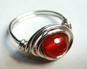 Red Ring   Red Carnelian Ring   Gemstone Ring   Sterling Silver Ring  Wire Wrapped Ring