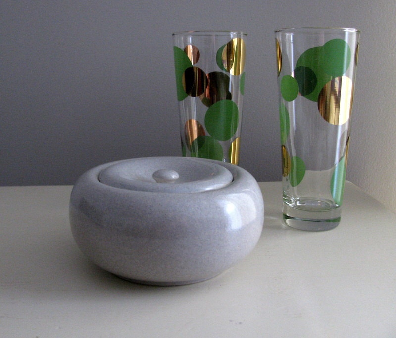 Rare Hard to Find-Russel Wright American Modern Ice Box Jar-Granite Gray