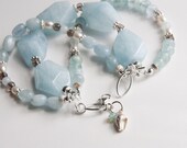 Aquamarine, Smoky Quartz, and Pearl Multi Strand Bracelet in Sterling Silver