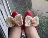 Knitted Bow Tie Shoe Clips with Coral Rose