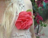 Coral Chiffon Flower Brooch- Flower Pin- Flower Corsage- Spring Fashion Flower