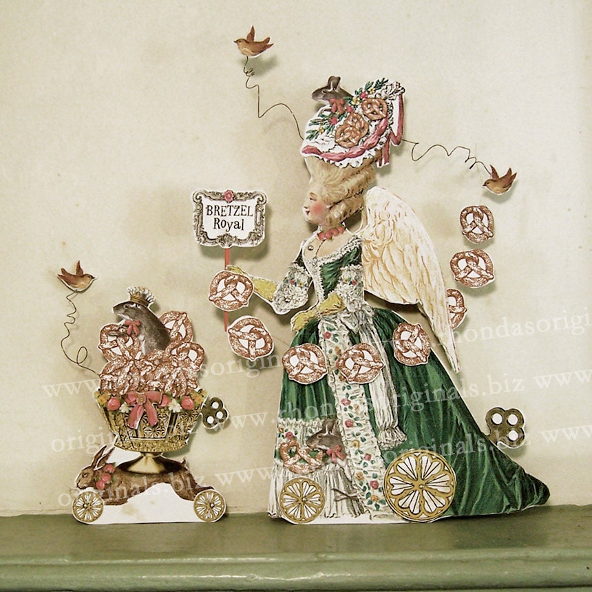Marie Antoinette Paper Doll Decoration Digital Download - Printable French Pretzel Angel Fairy Mouse Bunny Altered Art For Crafts MA16DP