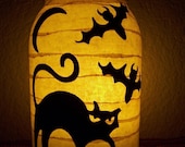 Grungy Primitive Halloween Cat Lantern Candle Holder
