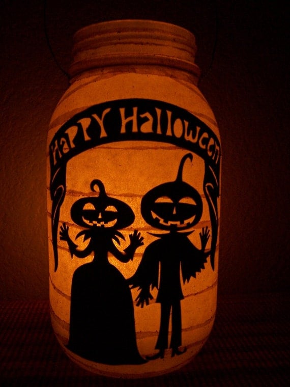 Primitive Halloween Pumpkin Couple Lantern