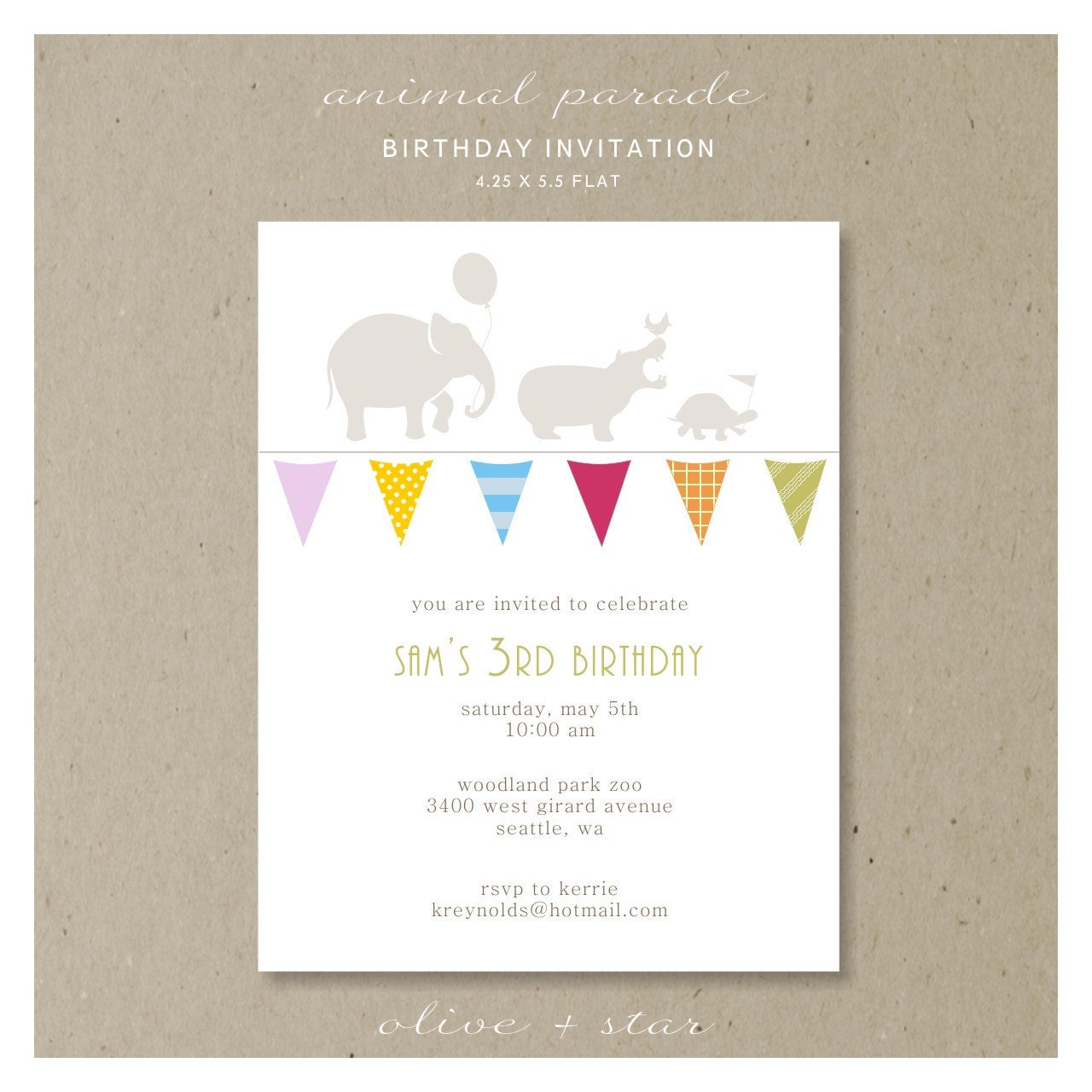 zoo animals on parade birthday invitation set  .  RESERVED LISTING BETH