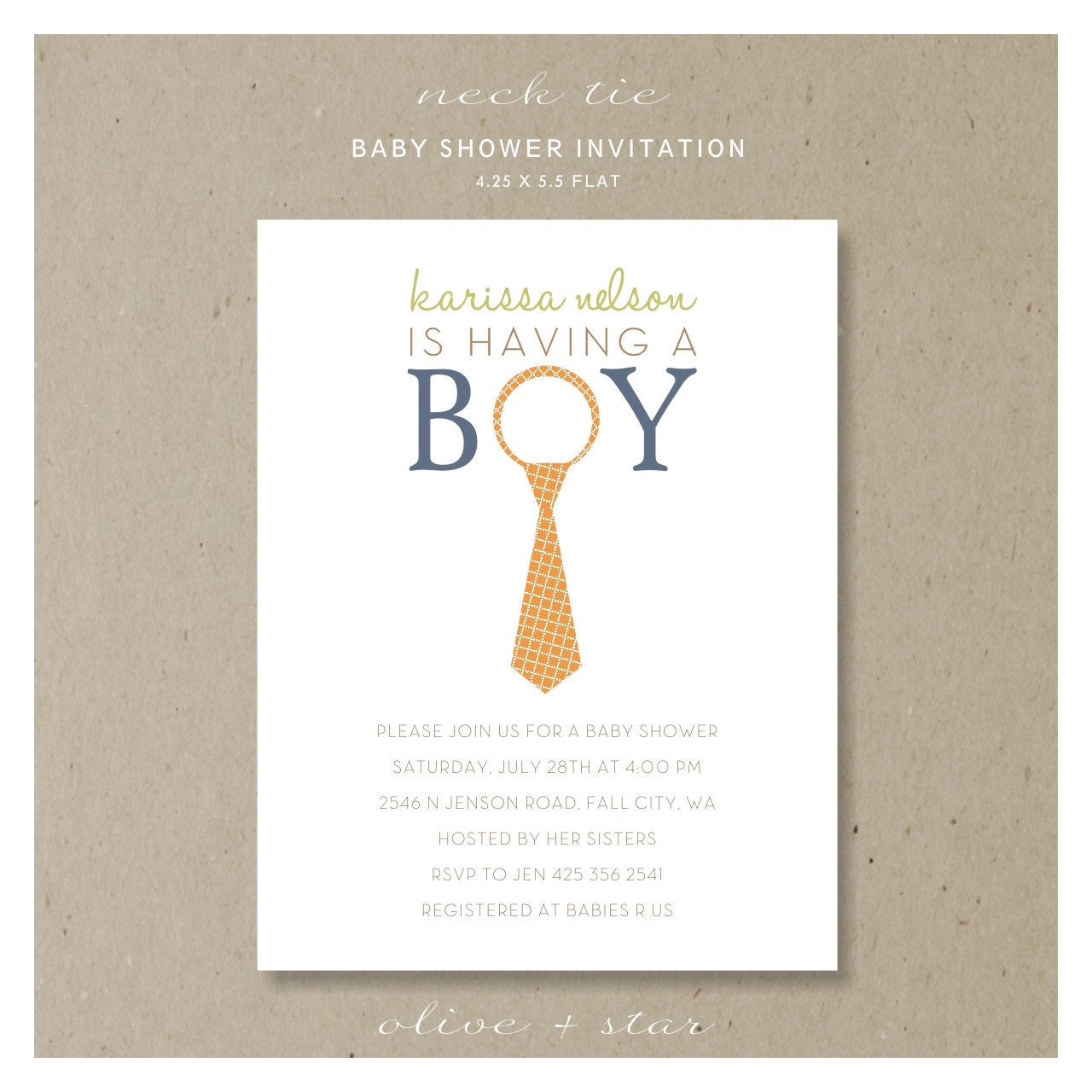neck tie : baby shower invitation set