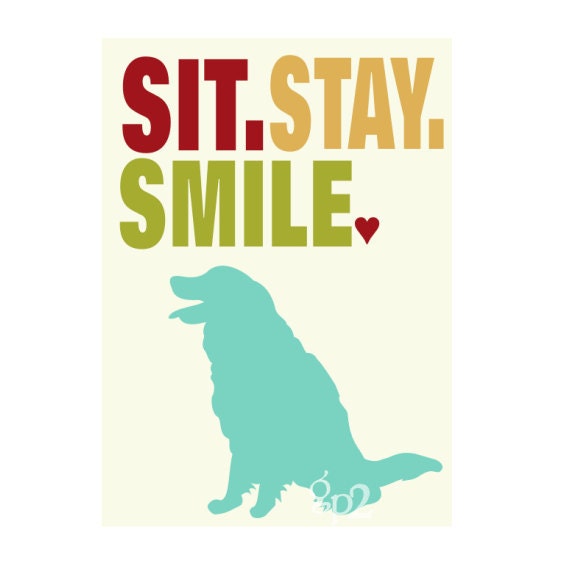 Golden Retriever Dog Art Wall decor Sit Stay Smile 5x7 Matted to fit 8x10 Frame