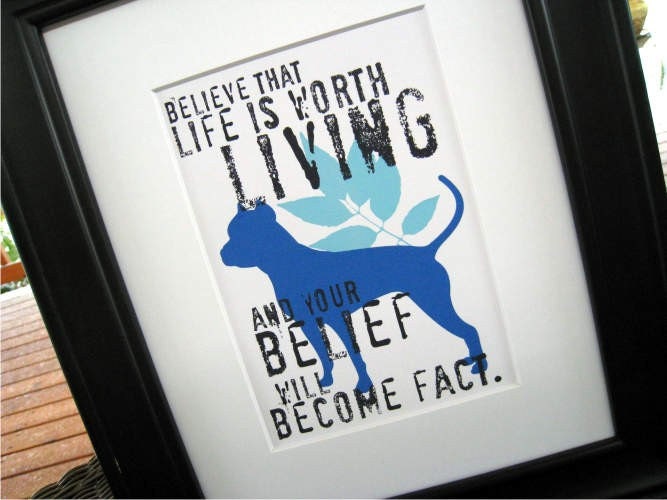 PitBull Dog Art Print Wall Decor Inspirational Quote Matted and Ready to Frame